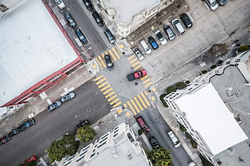 intersección del camino de la calle, Street Road, intersección del camino, aéreo, vista aérea, coches, ciudad, encrucijada, intersección, cruces, paso de peatones