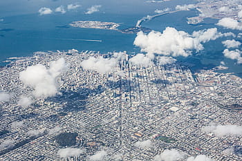 aerial, view, Aerial View, San Francisco Bay Area, Bay Area, California, area teluk, mata burung, kota, pemandangan kota, awan