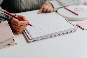 menulis, kalender, wanita, buku catatan, pensil, kantor, agenda, belajar
