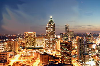 ışıklı, gece, atlanta, Gürcistan, kuleler, gökdelenler, geceleri, Atlanta, Gürcistan, parlak ışıklar, Cityscape, fotoğraflar