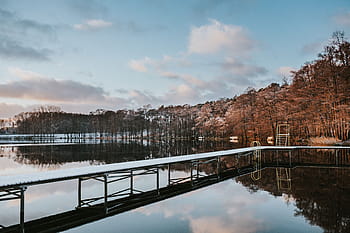 caminar, lago, invierno, por el lago, agua, muelle, pareja, madera, fecha, nieve, naturaleza