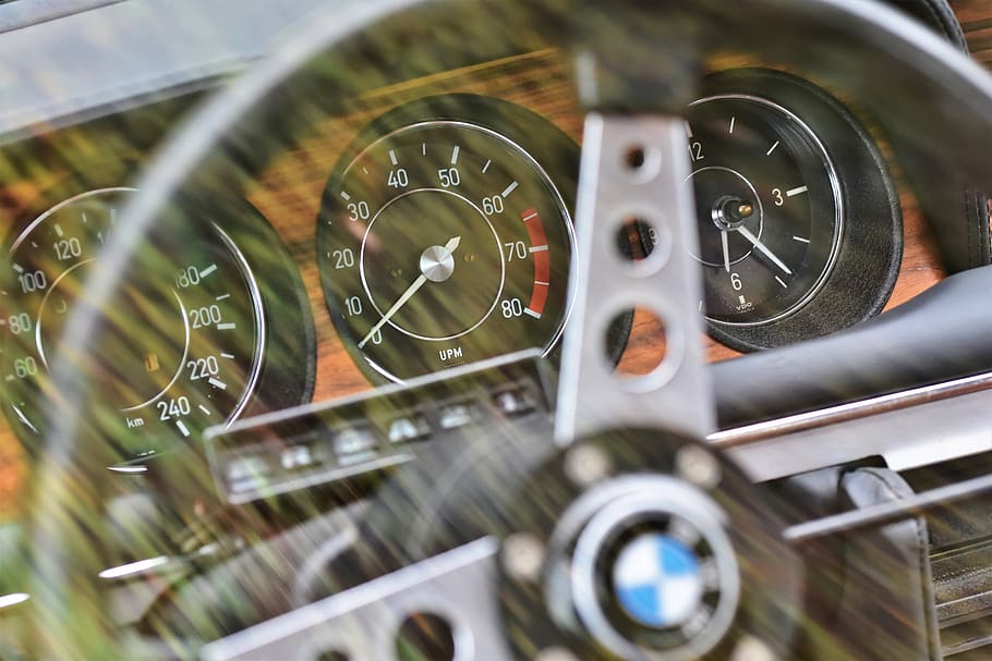 bmw, oldtimer, steering wheel, tachometer, dashboard, armature, classic, auto, automotive, ad, rarity