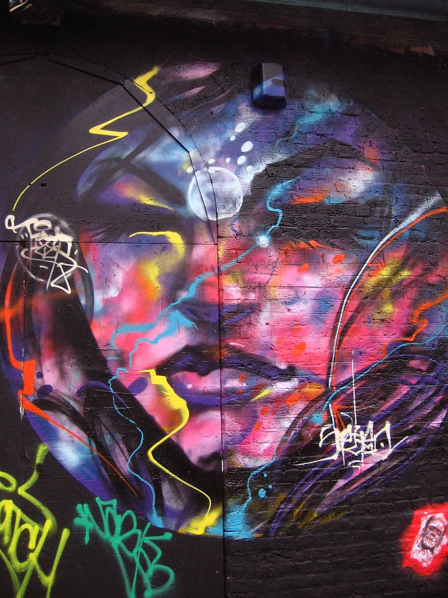graffiti, tag, london, face, multicolor