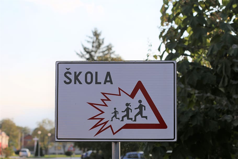 školní značka, nebezpečí, bezpečnost, děti na ulici, škola, řiď opatrně, ochrana, dopravní značka, Pozor
