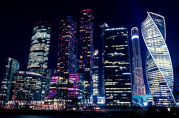 skyline della città, ore notturne, notte, luci, luci notturne, città notturno, Mosca, vista notturna, Russia, notte mosca, luci della città