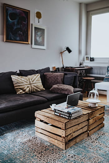 vida, habitación, interior, de madera, cuadro de caja, luz, azul, alfombra, diseñador, caja de madera, mesa