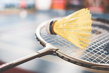 raqueta de bádminton, cierre, bádminton, raqueta, amarillo, volante, primer plano, activo, ajuste, juegos, salud