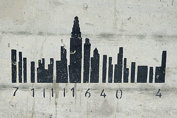 barcode, grafitti, code, skyline, building outline, number