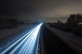 časosběrné fotografování, vozidlo, běh, silnice, v noci, čas, chyba, fotografie, národní, Dálnice, světlo
