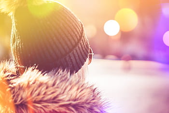 gadis, topi musim dingin, gila, penuh warna, sunting, Gadis di Musim Dingin, bokeh, dingin, suar, topi, orang-orang