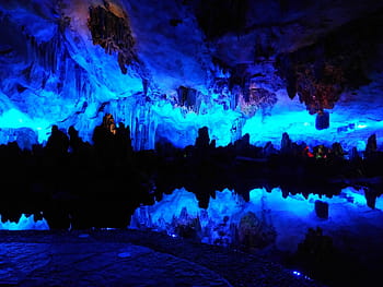 rákosu flétna jeskyně, guilin, Skála, stalaktit, Příroda, noc, stalagmit, jeskyně, svítí, odraz, hvězda - prostor
