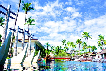 piscina, piscina all'aperto, ricorrere, Tailandia, khao lak, vacanza, vocazione, estate, Noce di cocco, cielo, nube