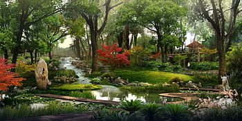 zelené louky, park, vykreslování, vizualizace, architektura, vizualizace 3d, architektonické vizualizace, krajina, budova, cgi