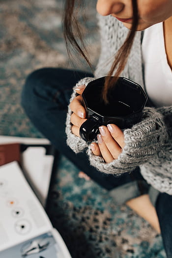 feminino, menina, revistas, relaxar, café, chá, xícara, bebida, leitura, livros, descanso