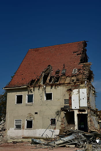 Dům, demolice, budova, zřícenina, trosky, pád, zničení, zchátralý, zničeny, zlomený, starý