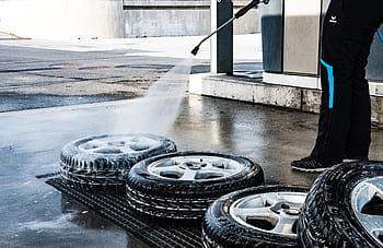 person, washing, chromed, 5-spoke, vehicle wheel, set, mature, wash, lance wash, auto, tyres