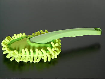 green, handheld, mop, brown, wooden, surface, feather duster, dusting, wall brush, brush, staubbesen