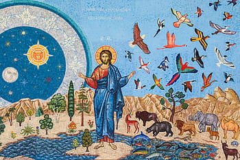 Foto, skabelsesmaleri, skabelse, maleri, genesis, mosaik, ikonografi, russisk kirke, religion, ortodokse, tamassos biskop