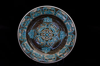 round, brown, teal, floral, plate, tile, handicrafts, increased, ceramic, turkey, atalay melahat glow