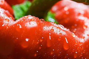 rojo, pimentón, cerrar, pimentón rojo, agua, gotas, primer plano, alimentos, foodie, saludable, verduras