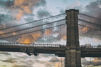výstřel, slavný, Nový, york, obraz, zachytil, západ slunce, Brooklynský most, New York, byl zajat, dumbo