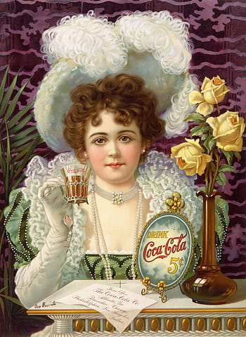 žena, hospodářství, pohár, malování coca-cola, coca cola, reklamní, 1890, portrét, usa
