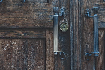brown wooden door, wood, wooden, door, handle, latch, wood - Material, entrance, lock, gate, old