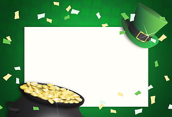 Grün, dekorativ, Fotorand, St. Patrick's Day, Topf voll Gold, Konfetti, Zylinder, Kobold, irisch, Glück, Feier