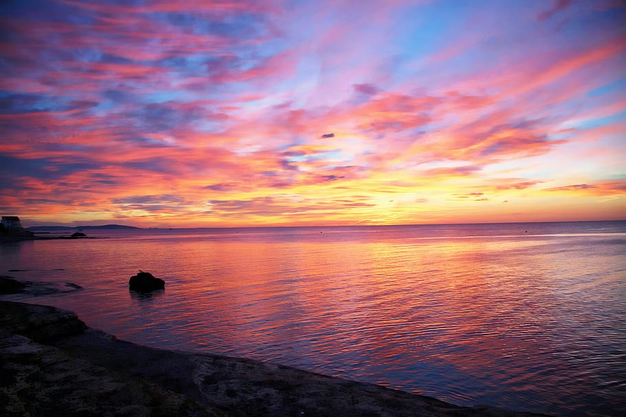 sunrise, morning, sea, colors, clouds, light, contrast, the light of the sun, colorful, seaside, panorama