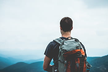 Mann, Rucksack, oben, Berg, Wanderer, Backpacker, Rucksackreisen, Reisen, Gehen, Wandern, Männer