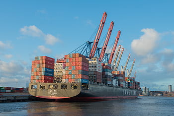 cargo vessel, daytime, frachtschiff, freighter, hamburg, ship, germany, container, port city, northern germany, economy