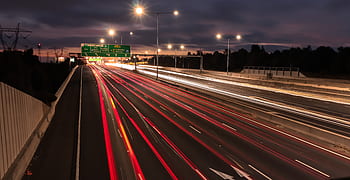 Droga, samochody, długa ekspozycja, Autostrada, transport, podróżować, napędowy, noc, światła, ulica