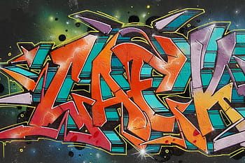 rot, Orange, aquamarine Graffitigrafik, lila, Graffiti, Wandgemälde, Malerei, Wand, Öffentlichkeit, Kunst, Farbe