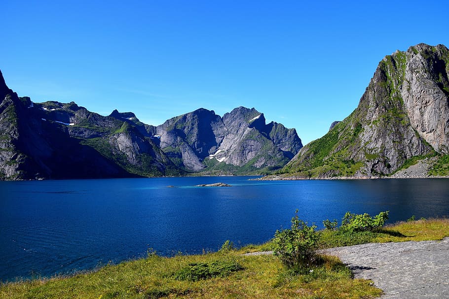 mountains, hill, lofoten, norway, scandinavia, svolvær, sea, nature, sky, holiday, nordland