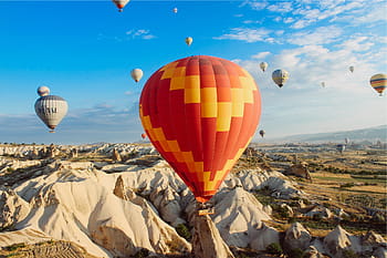 selective, photography, orange, hot, air balloon, multicolored, air, balloon, photograph, hot air balloons, rocks