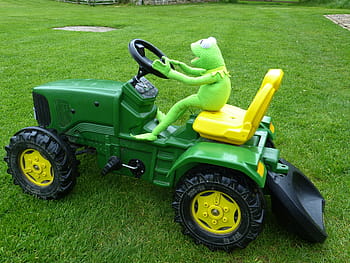 traktor, drive, mainan, kermit, katak