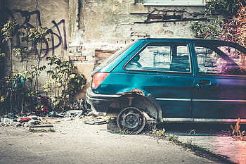 Velho, Quebrado, Abandonado, Carro, ruim, carros, desatualizados, enferrujado, roubado, transporte, urbano
