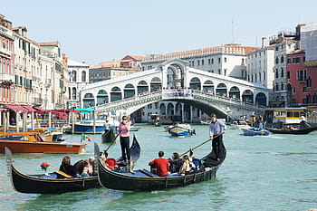lidé, jezdectví, loď, během dne, Benátky, canale, grande, gondoly, canale grande, benátky - itálie, gondola