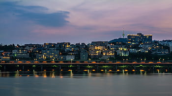 nachový, západ slunce, řeka, odraz, Soul, cestovat, Korea, Jižní Korea, město, budov, světla