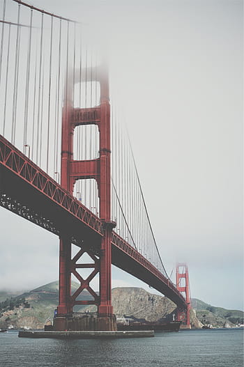 zlatý, hradlový most, San Francisco Kalifornie, hnědý, Golden Gate Bridge, San Francisco, architektura, voda, moře, mlha, nebe
