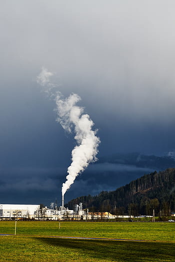 industry, air pollution, tyrol, alpine, kitzbühel, blue, sky, clouds, steam, exhaust gases, contrast