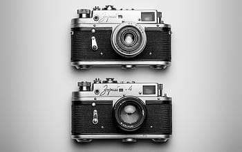 dva, Šedá, kamery, objektiv, zastaralý, závěrky, klasický, retro, vinobraní, starý, Fotoaparát