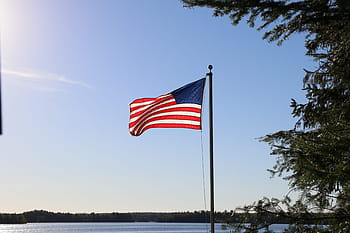 american flag, lake, flag, american, usa