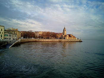 san pedro, gijón, asturie, iglesia san pedro, Španělsko, nebe, Evropa, architektura, kostel, mraky, příliv