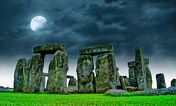 stonehenge, nebe, měsíc, noc, kámen, zřícenina, nálada, večer, Skála, pilíř, Anglie