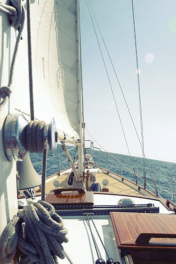 brown, white, sailing boat, body, water, person, talking, sailboat, sea, sailing, deck