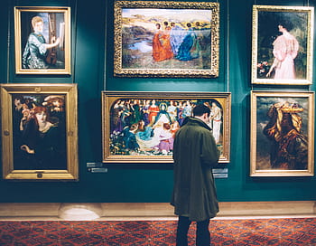 ludzie, mężczyzna, artysta, obraz, farba, muzeum, sztuka, eksponować, rama, piękno