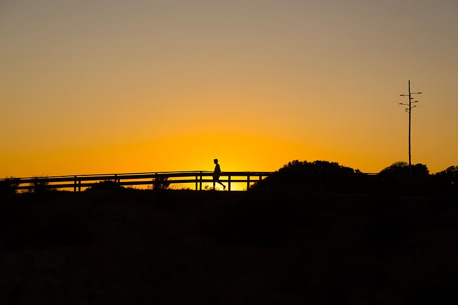 boy, night, silhouette, landscape