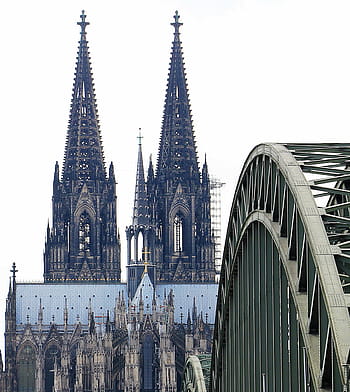 gray, black, concrete, high-rise, building, hohenzollern bridge, arches, bridge, dom, rhine, railway bridge