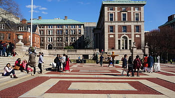 persone, a piedi, accanto, costruzione, bianca, nuvole, blu, cielo, Università della Columbia, architettura, columbia